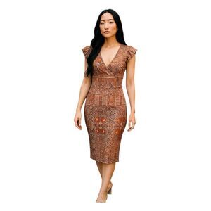 Xhilaration Paisley Print Mini Dress Maroon Orange White Faux Wrap Short Sleeves